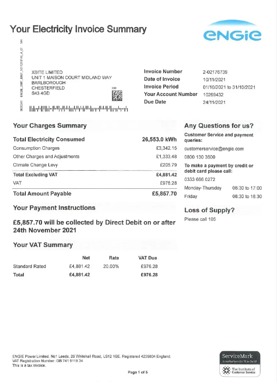 UNITED KINGDOM ENGIE utility bill Word and PDF template